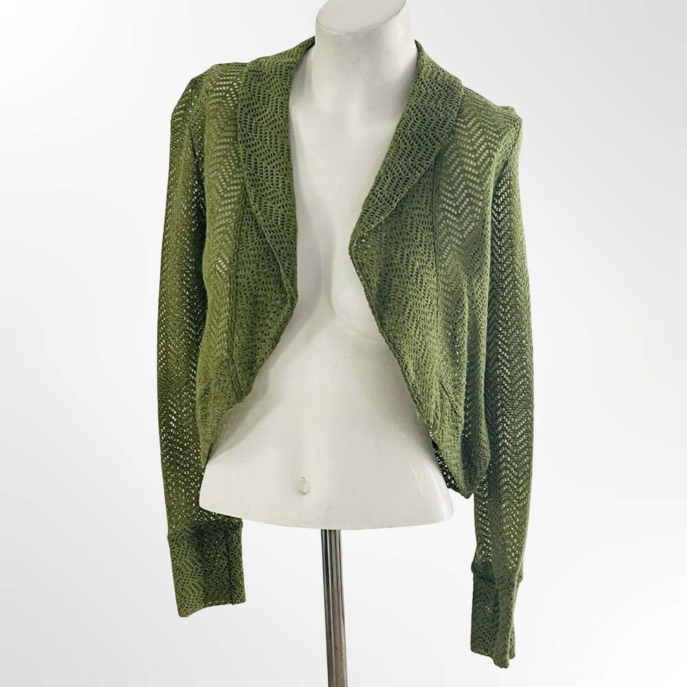 DeCo U.S.A. Olive Green Open Knit Crochet Style Cardigan